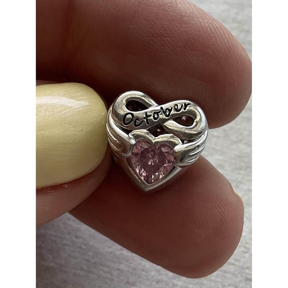 October Infinity Heart Birthstone Charm 925 Sterling Silver